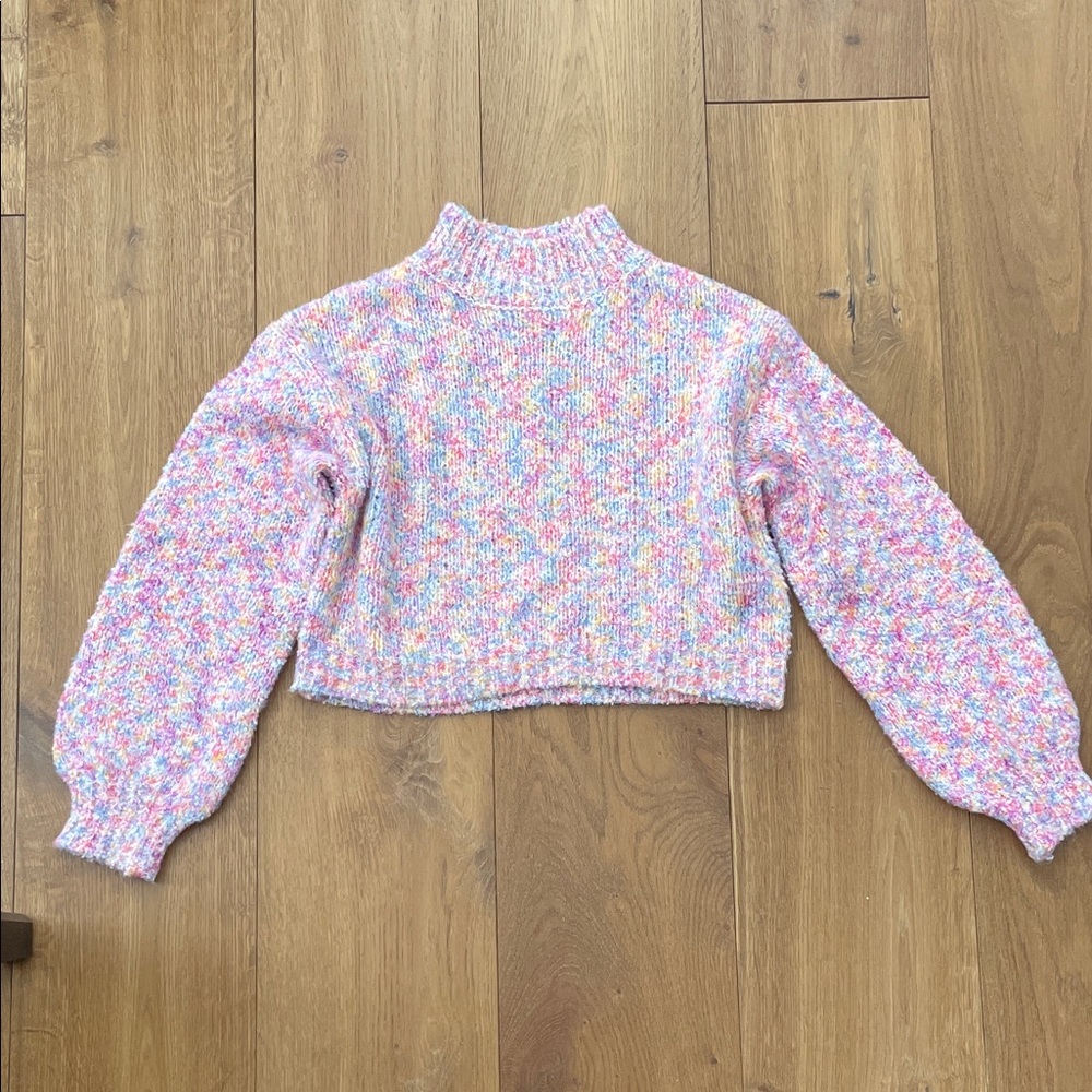 Pink Multicolor Speckled Mock turtleneck Women's Washable Sweater